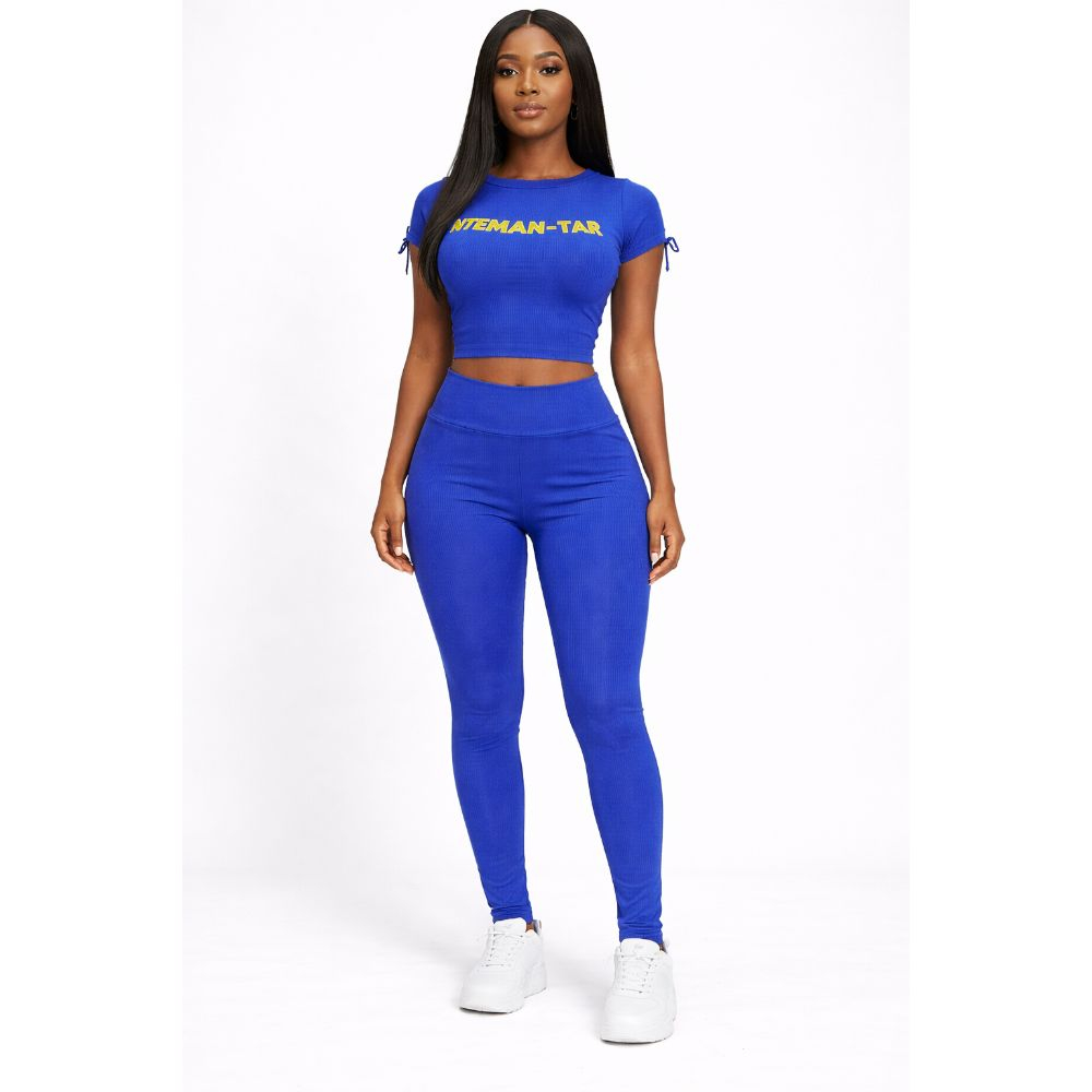 Womens Ribbed Two Piece Crop Top and Leggings Set
